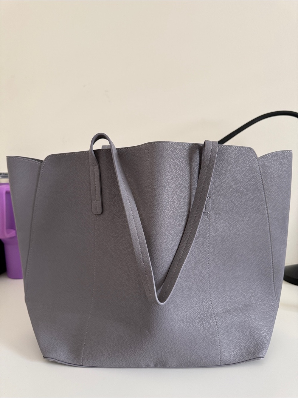 Indigo Gray/Purple Leather Tote Bag - Elegant Everyday Carry